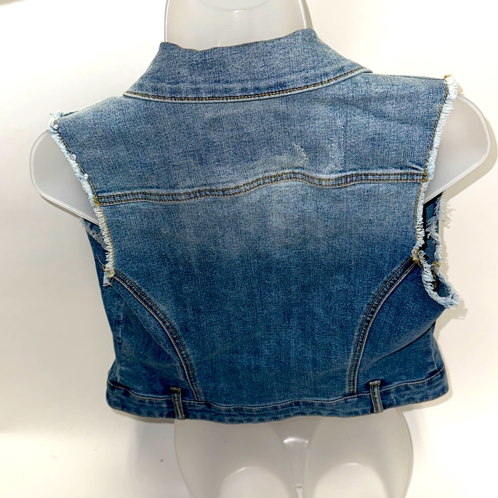 GUESS DENIM DESTROYED STRETCHY VEST MEDIUM - Picture 13 of 14